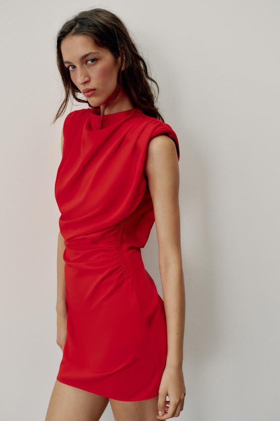 Draped Structured Shoulder Mini Dress