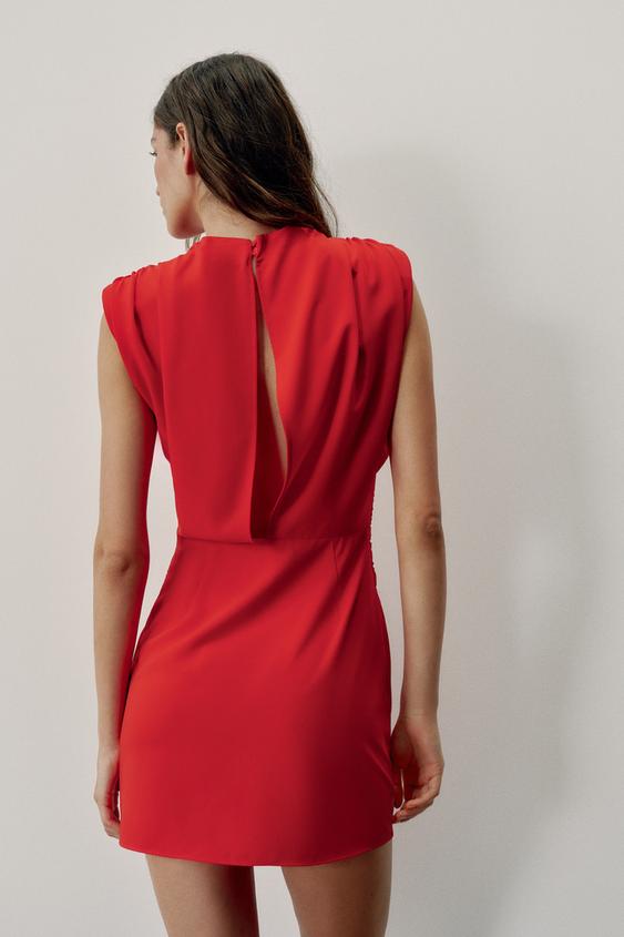 Draped Structured Shoulder Mini Dress