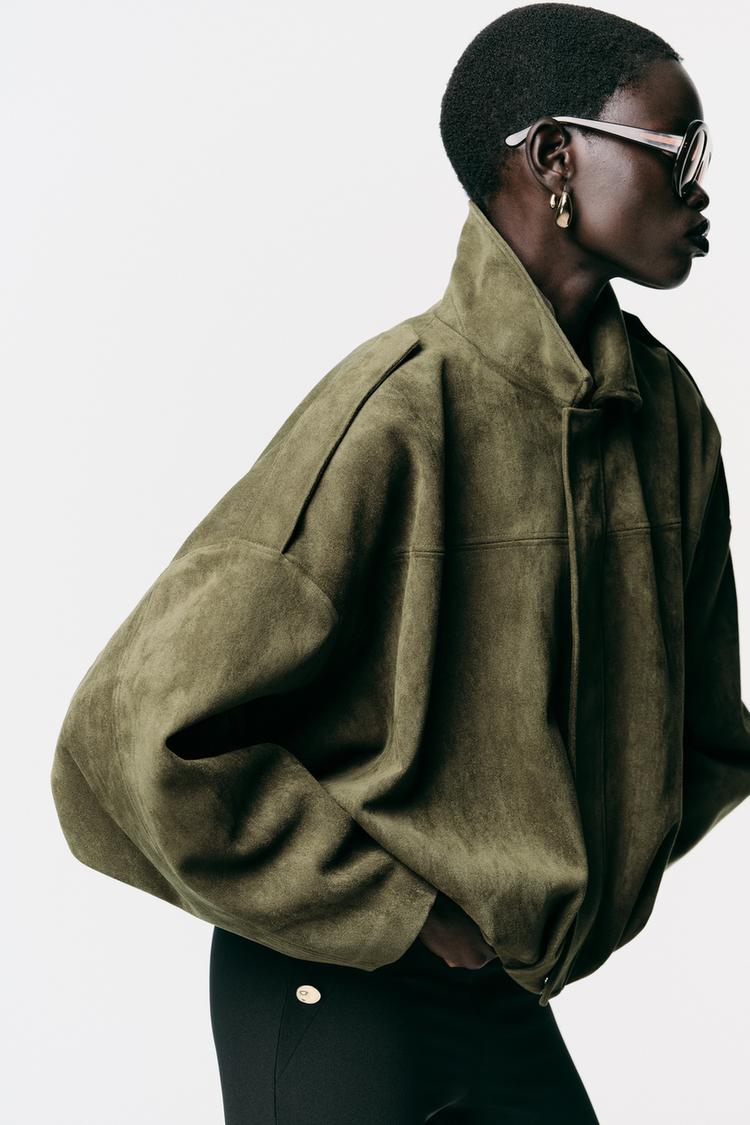 Suede Olive Bomber Jacket