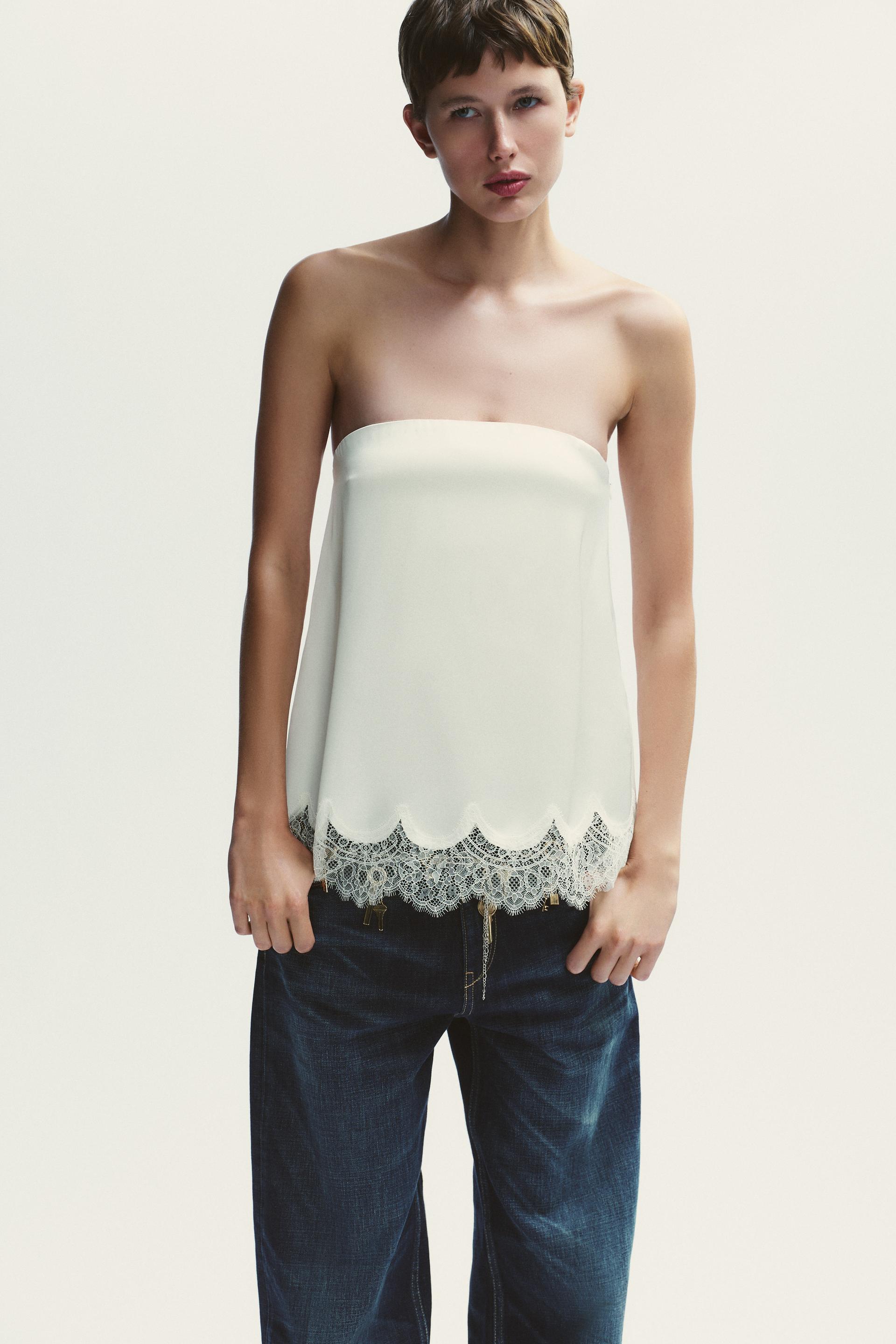 Top in raso con pizzo
