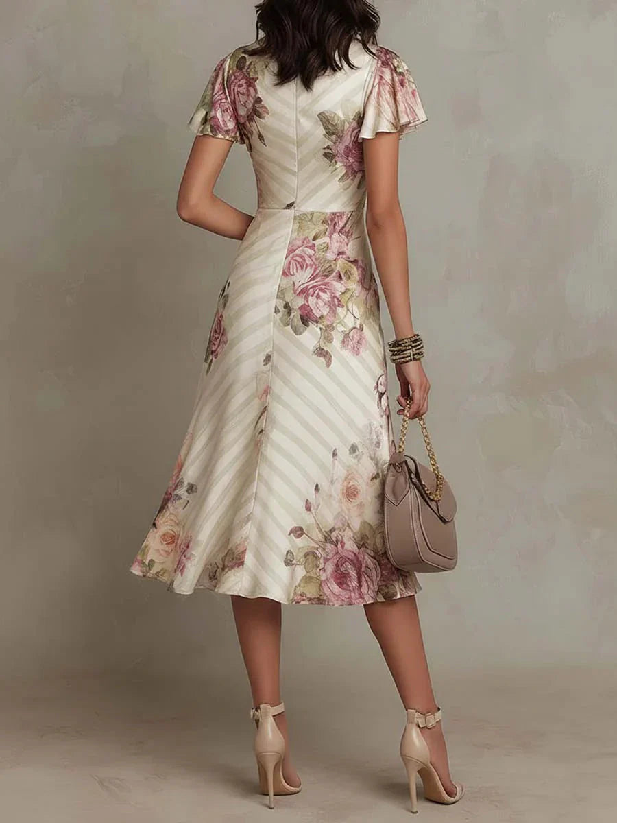 Elsa | Abito Midi Elegante Floreale Arricciato a Portafoglio