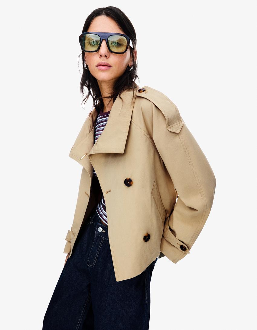Cropped Sandy Trench Coat