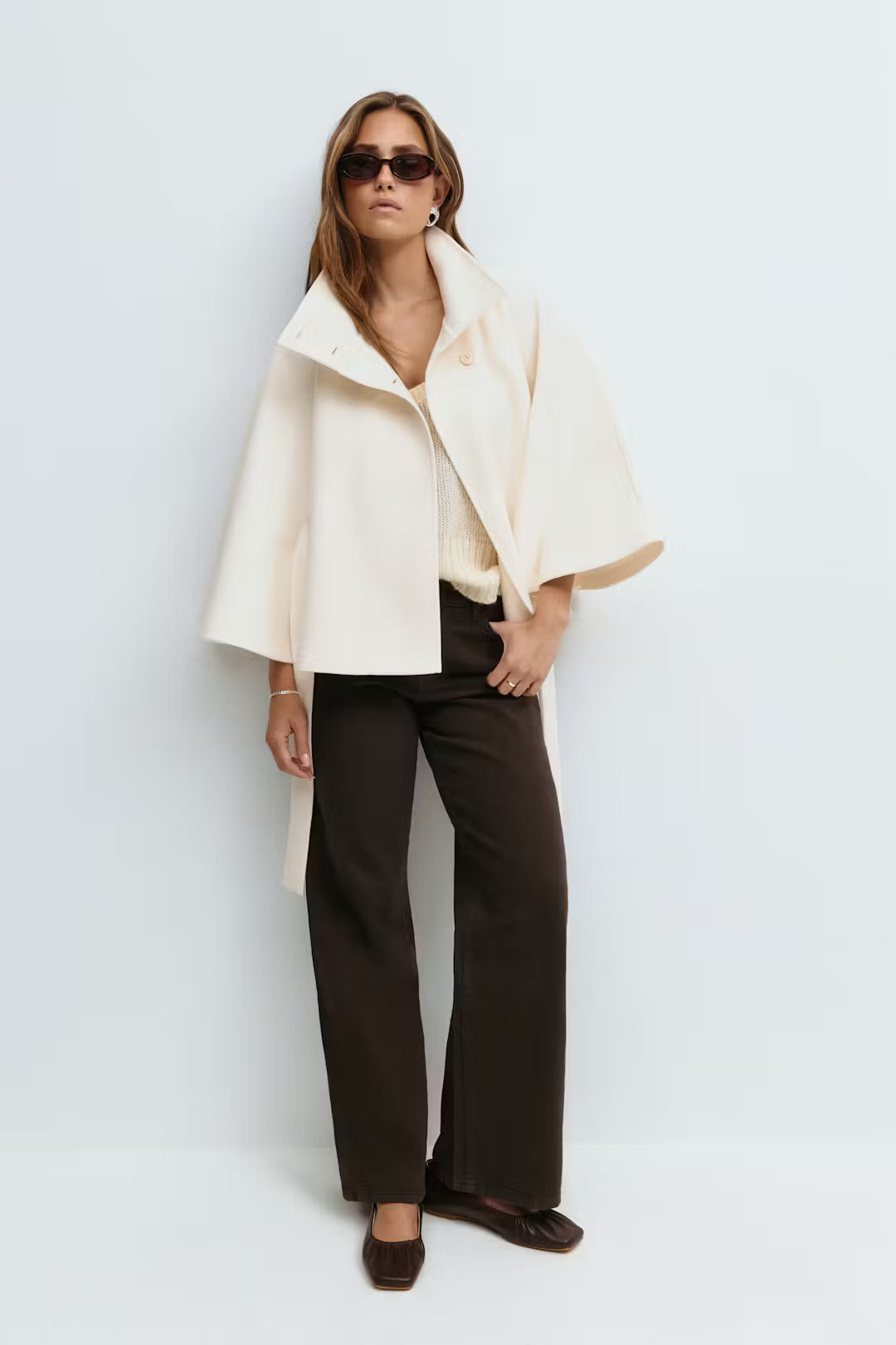 Cream Belt Cape Coat