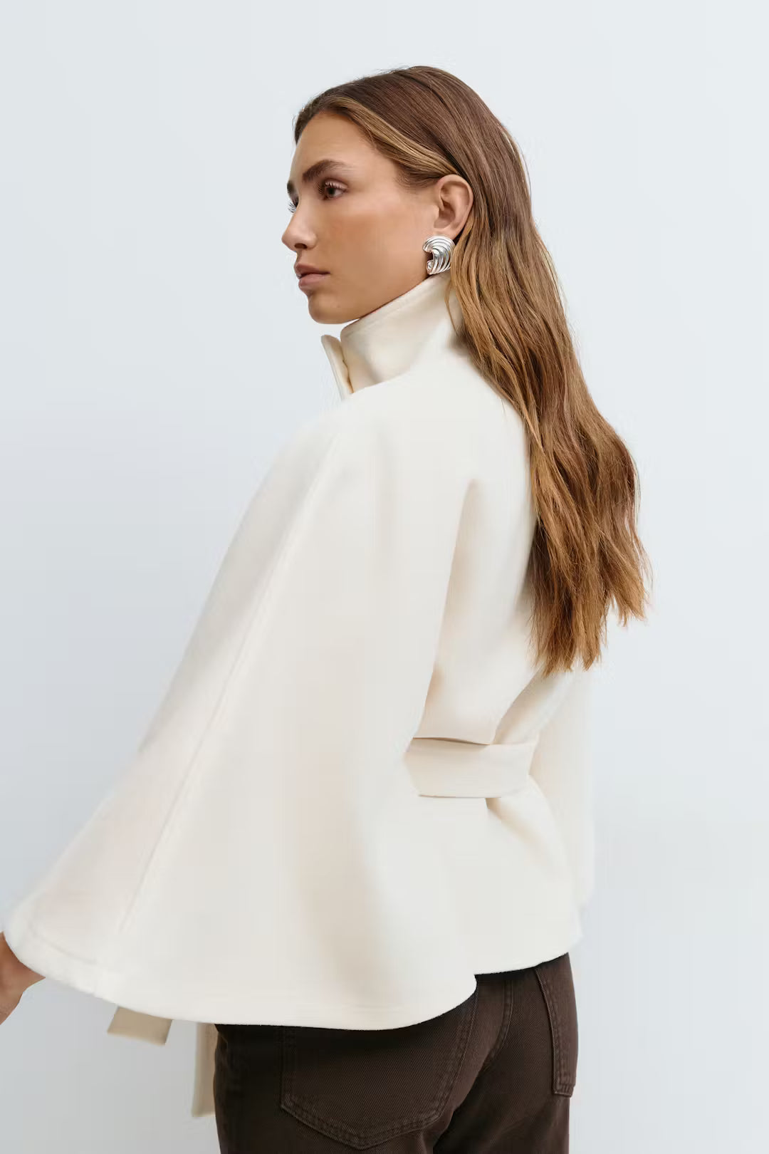 Cream Belt Cape Coat