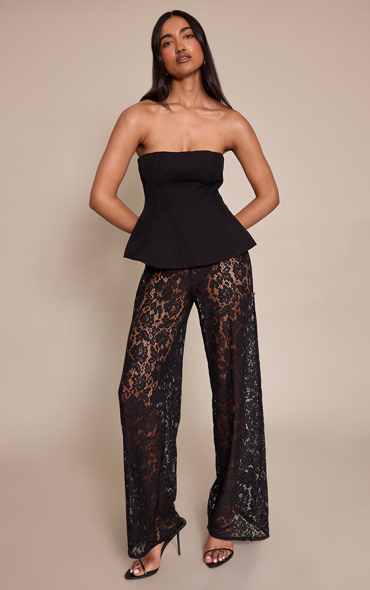 Black Lace Leg Jumpsuit
