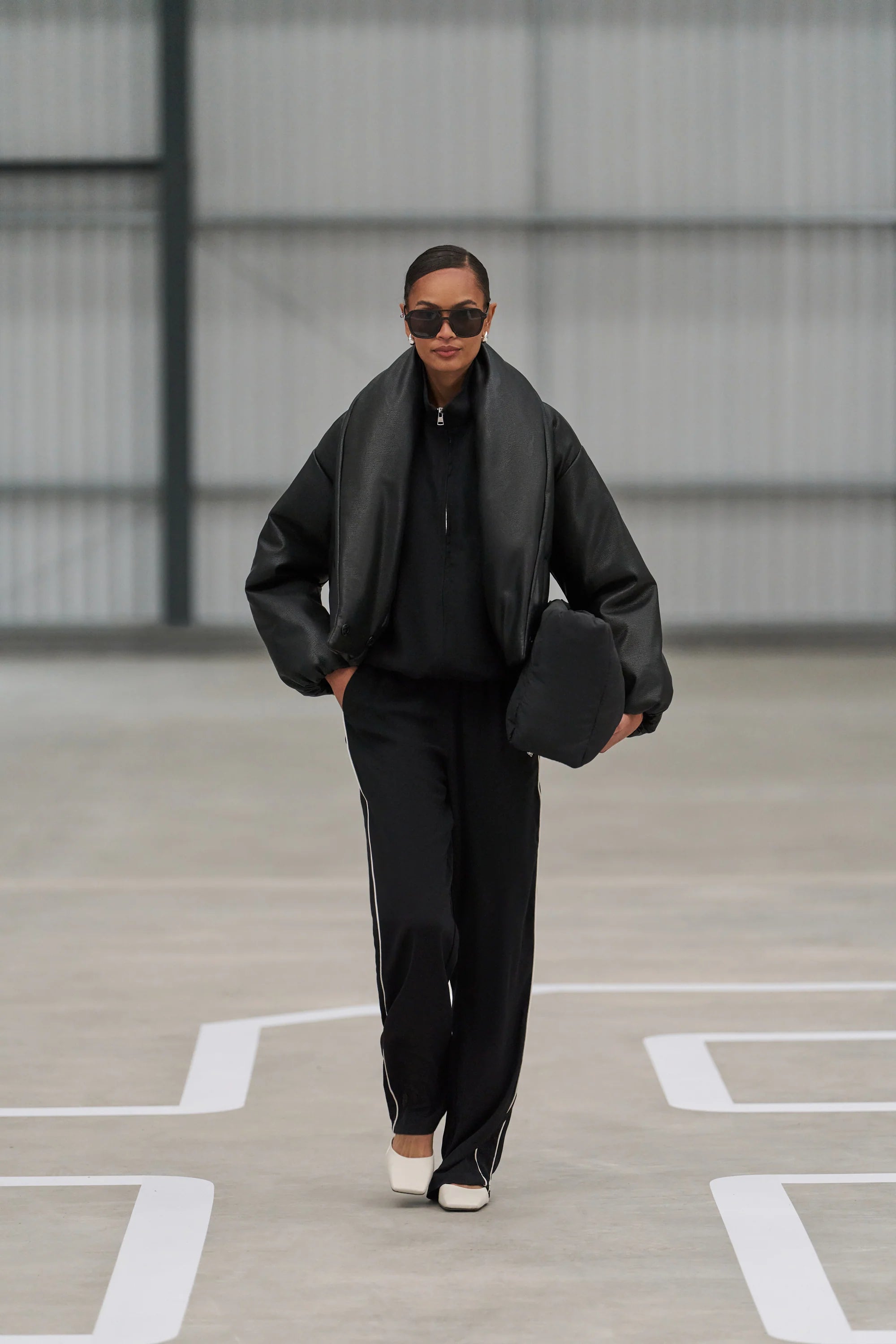 Oversized Faux Leather Puffer Jacket