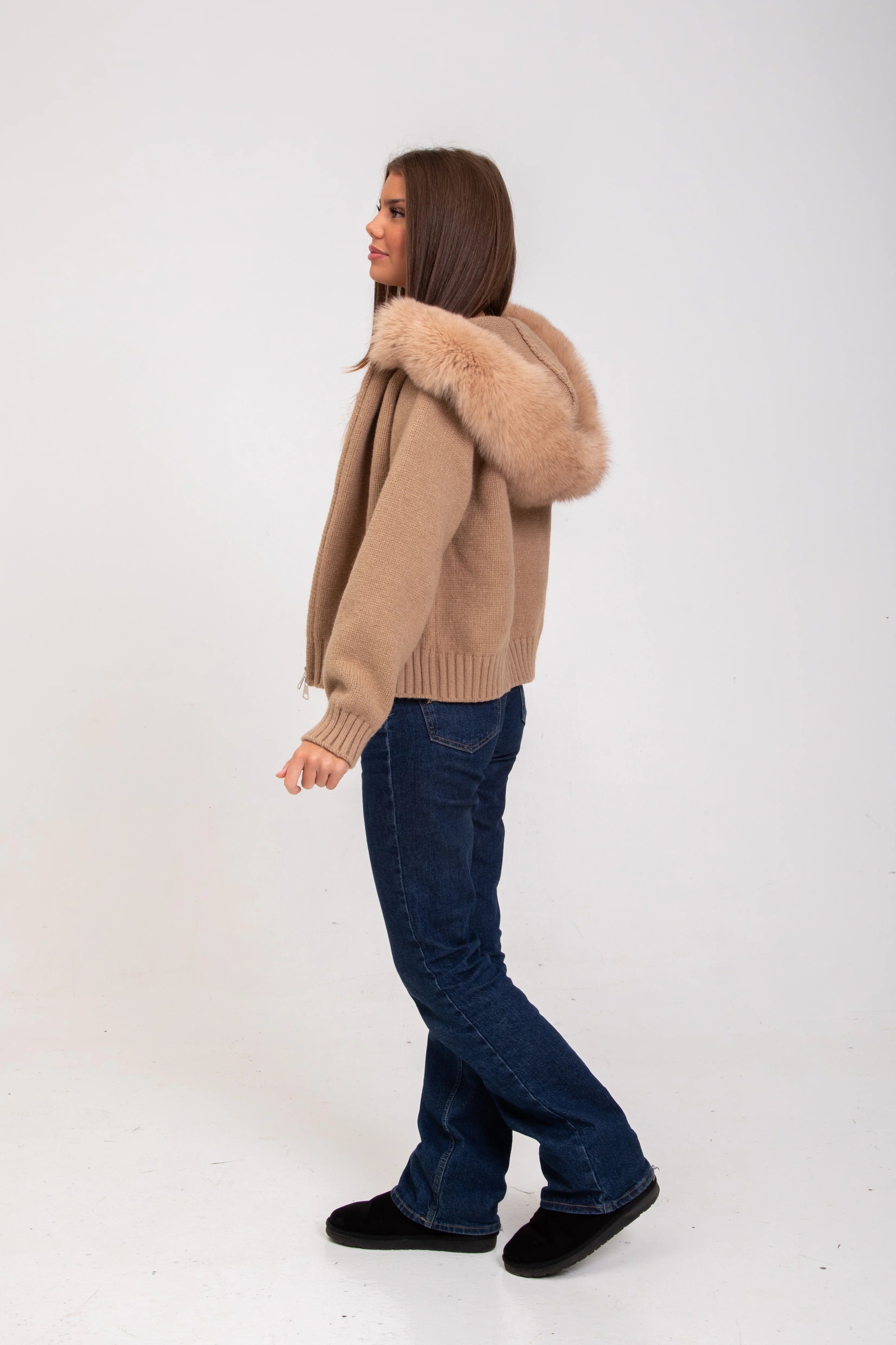 Knitted Fur Trim Jacket