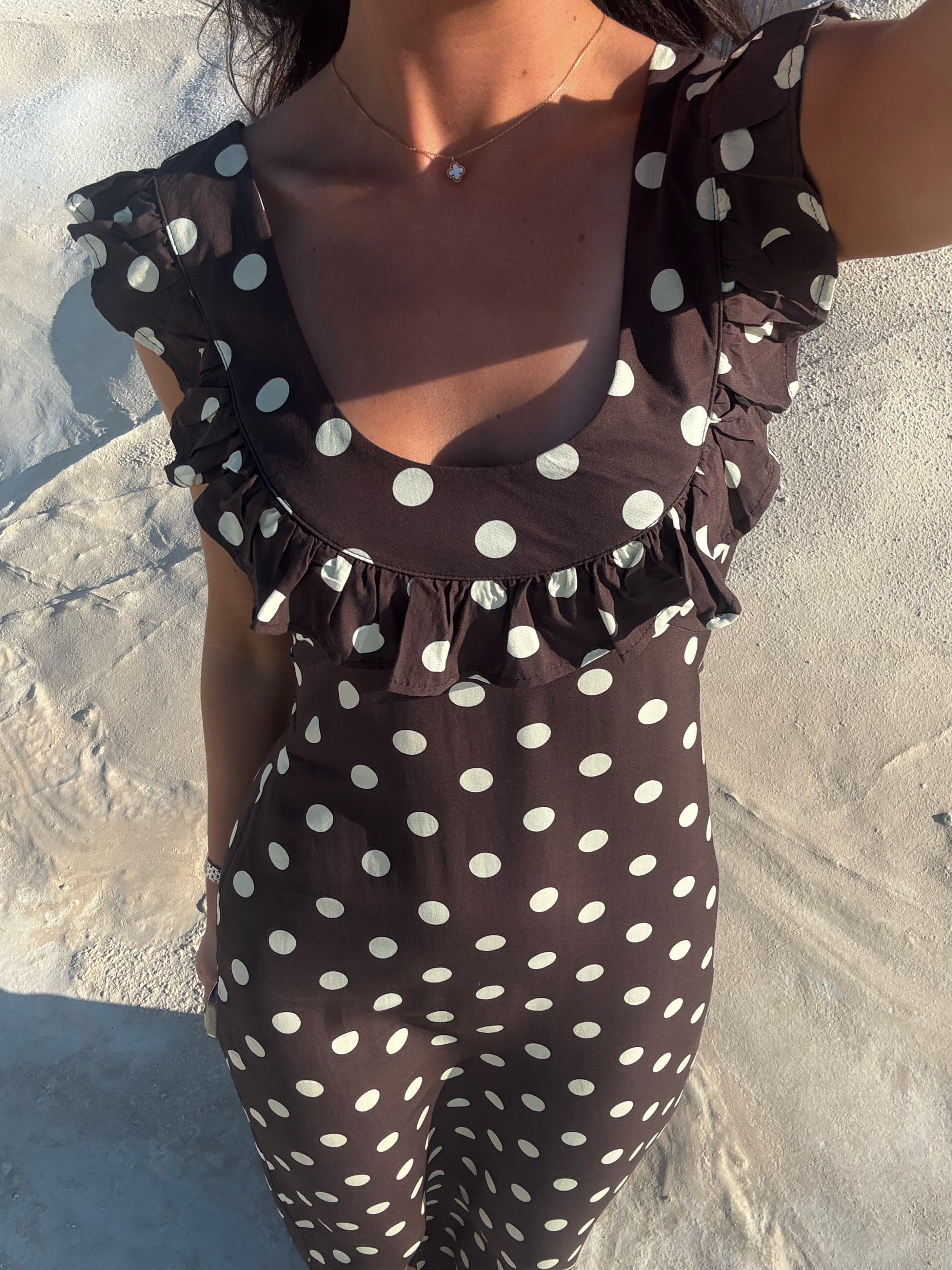The Luna Brown Polka Dot Dress
