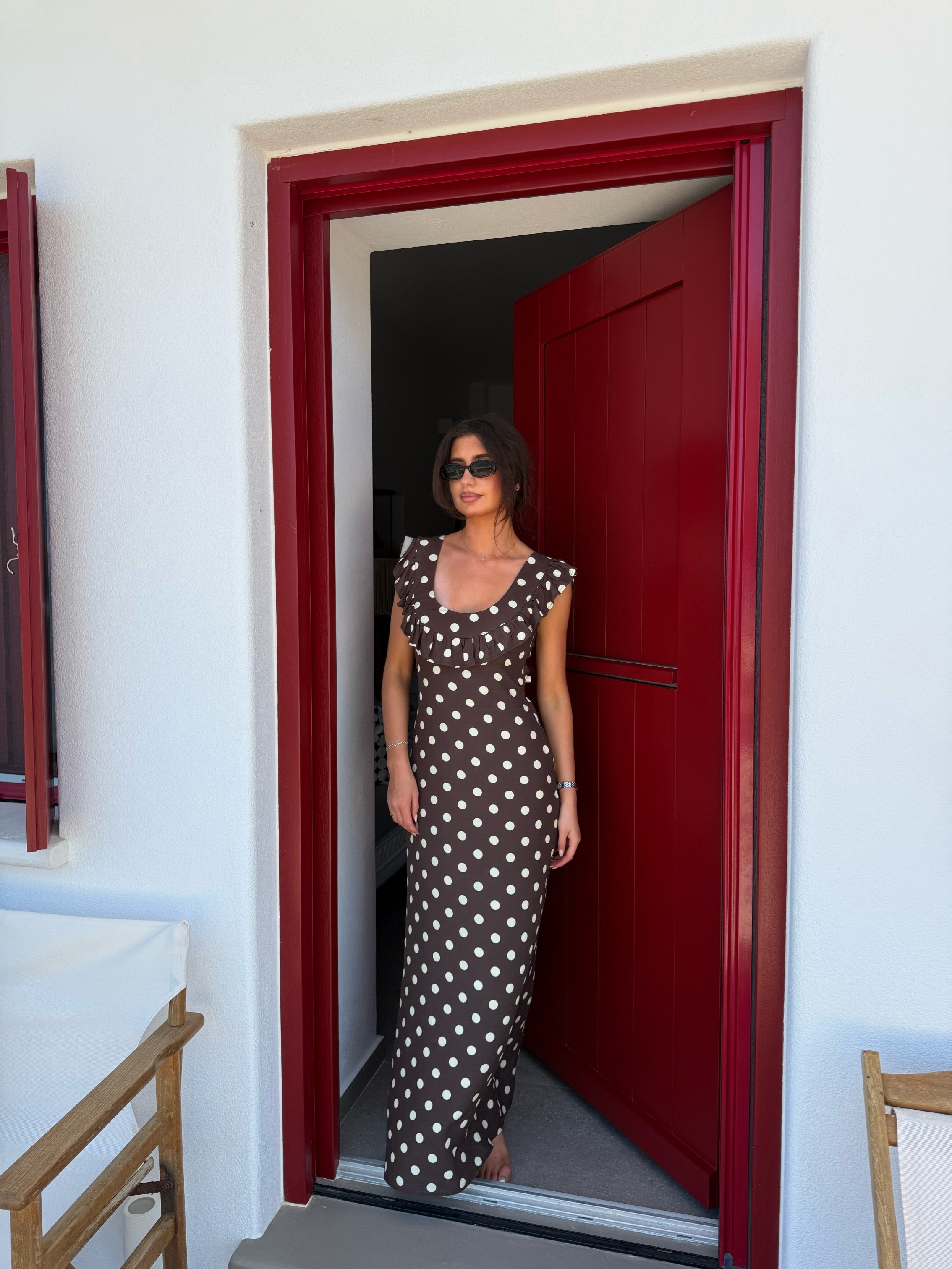 The Luna Brown Polka Dot Dress
