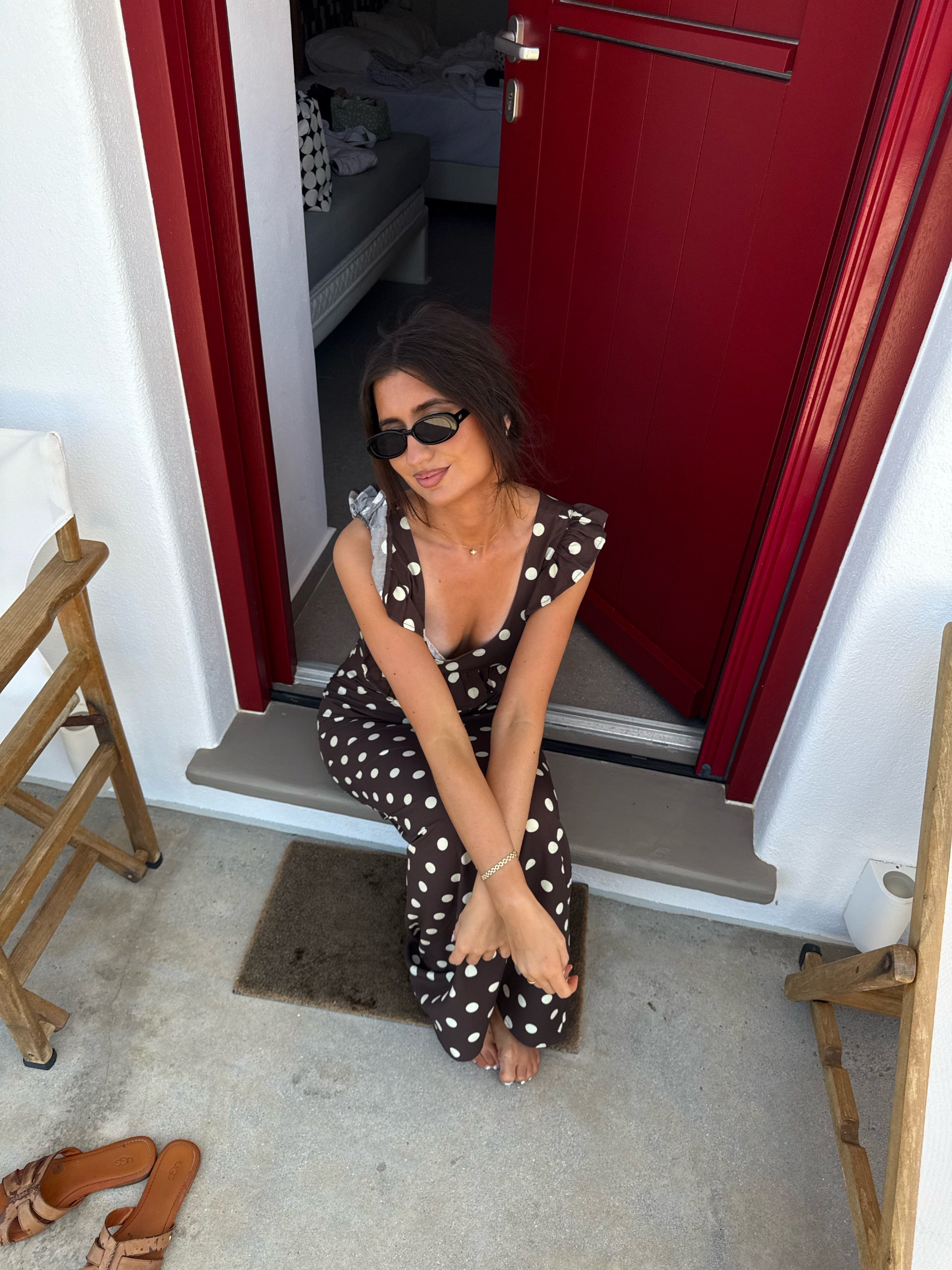 The Luna Brown Polka Dot Dress