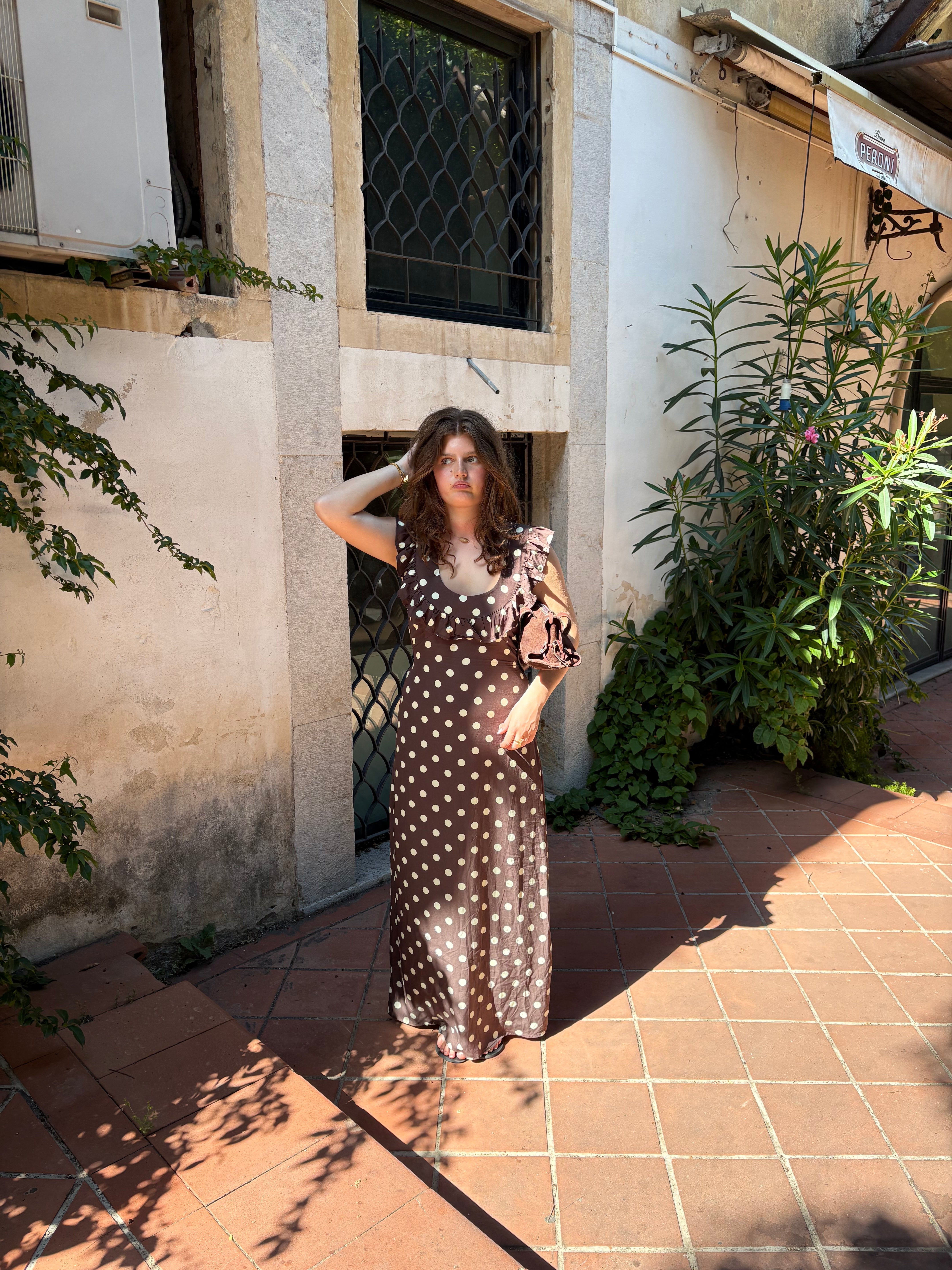 The Luna Brown Polka Dot Dress