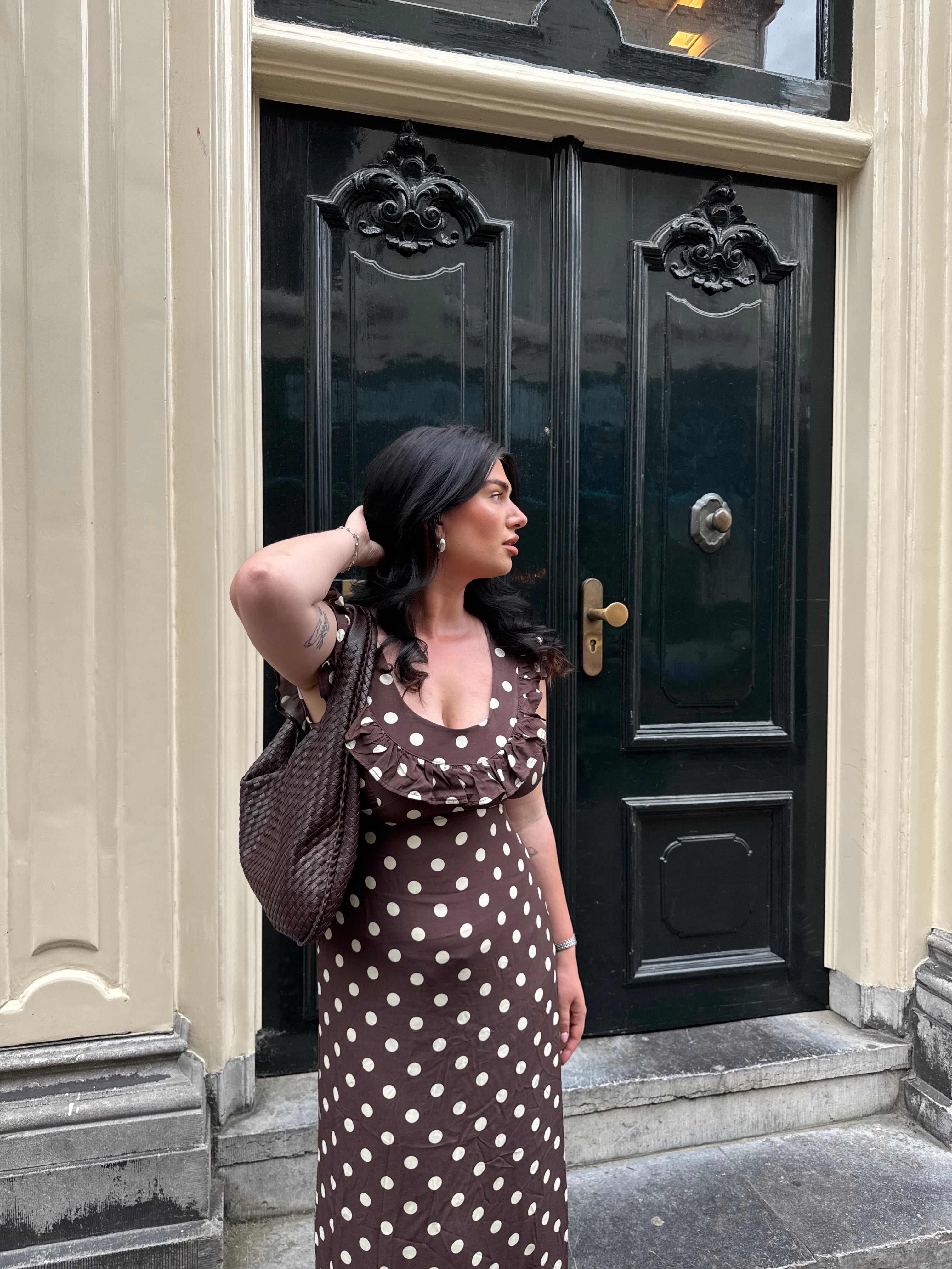 The Luna Brown Polka Dot Dress