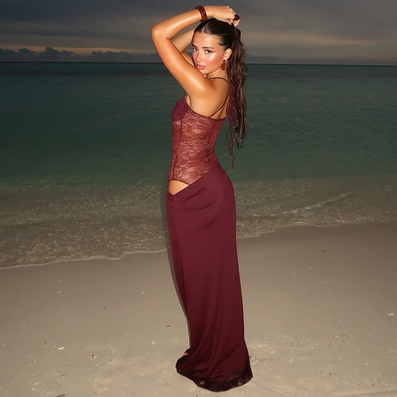 Crimson Whisper Lace Maxi