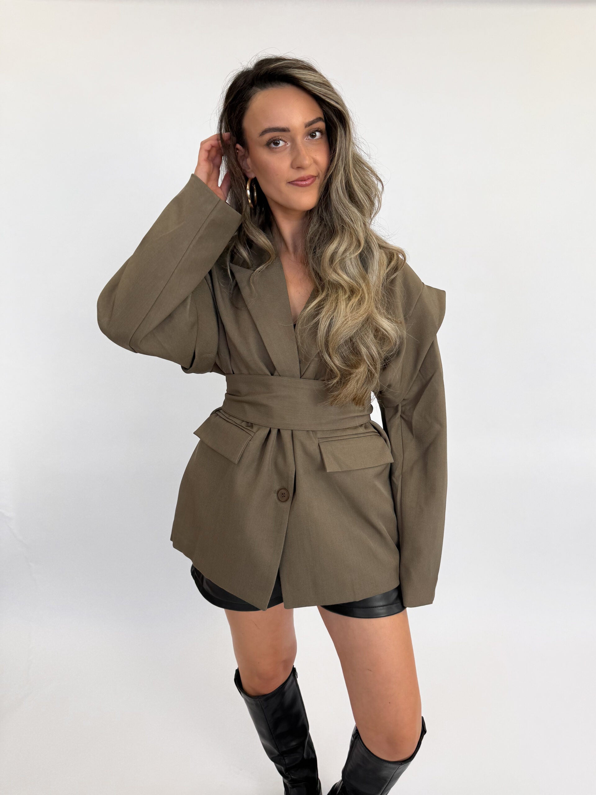 Oversized Belted Blazer Jacket