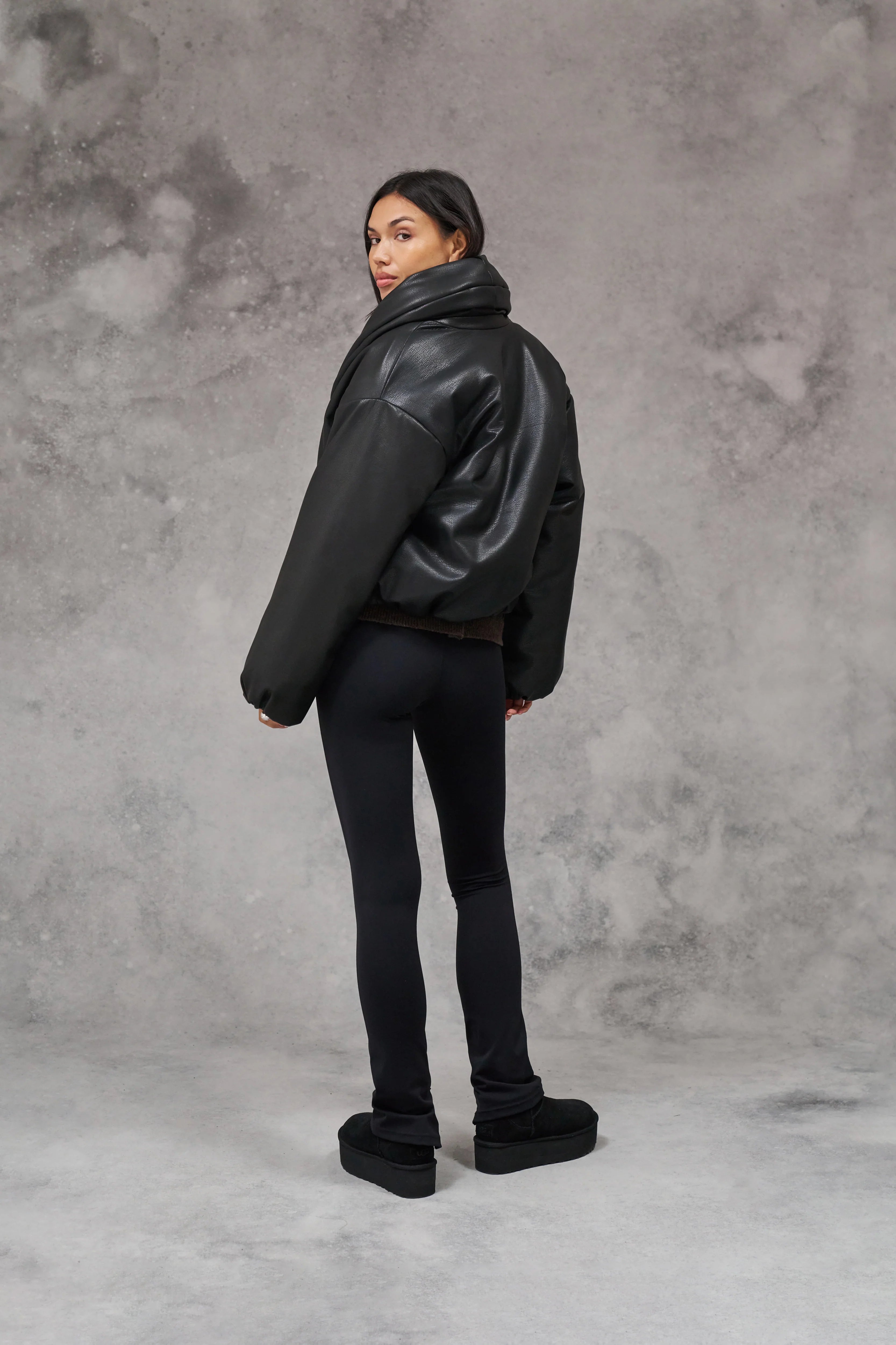 Oversized Faux Leather Puffer Jacket