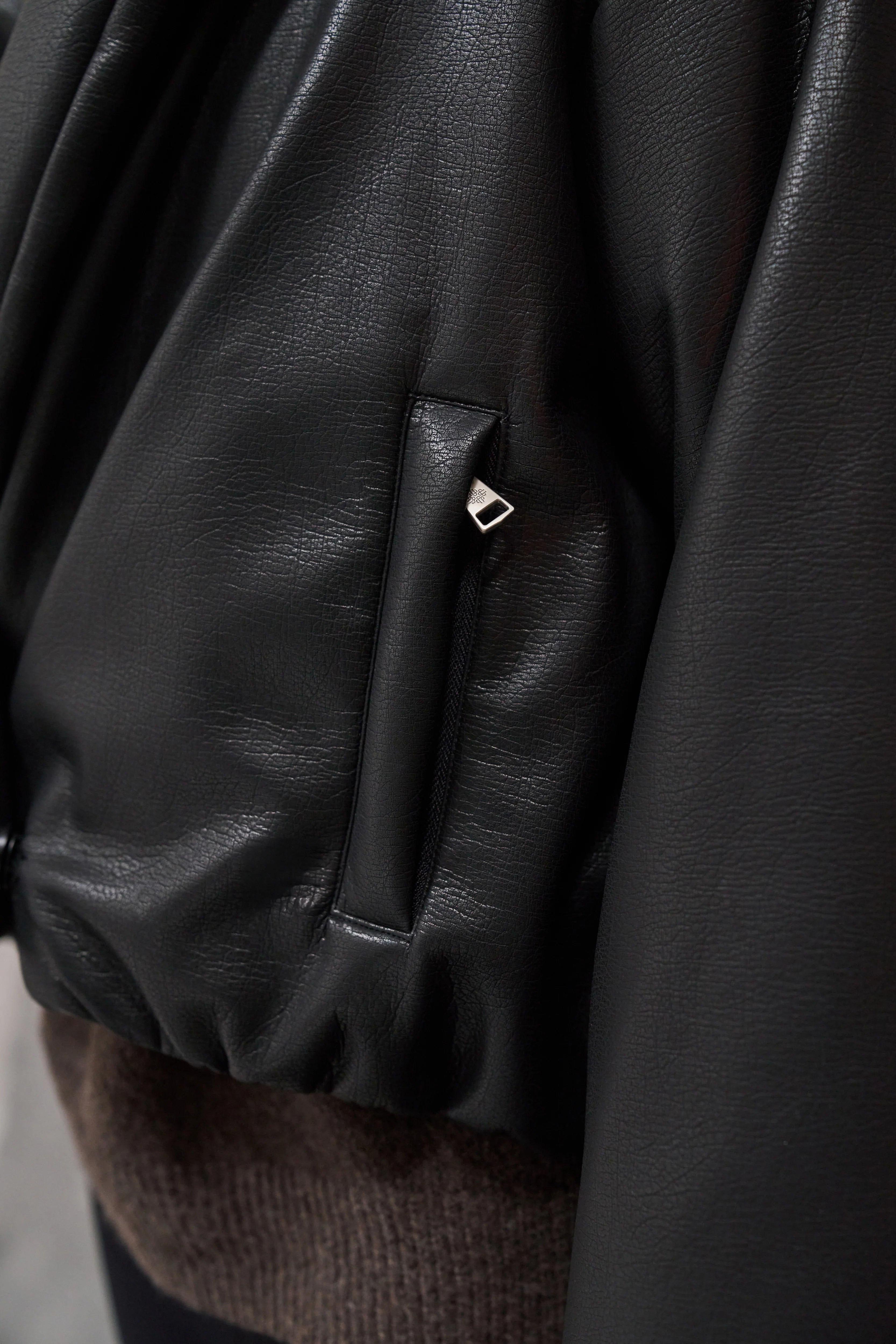 Oversized Faux Leather Puffer Jacket