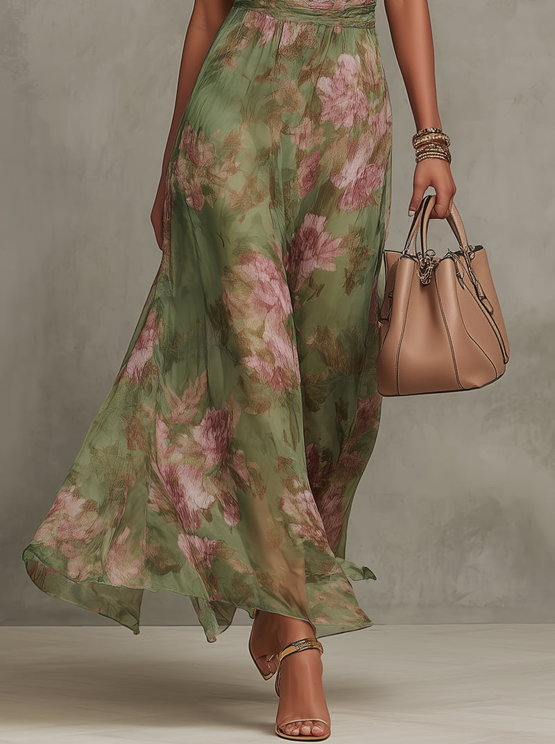 Marina — Elegant Floral Halter Maxi Dress