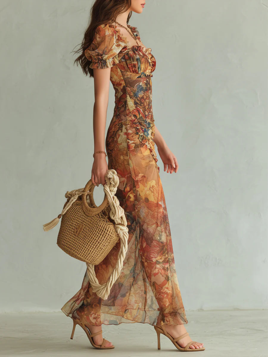 Abito lungo in chiffon arancione di Viola