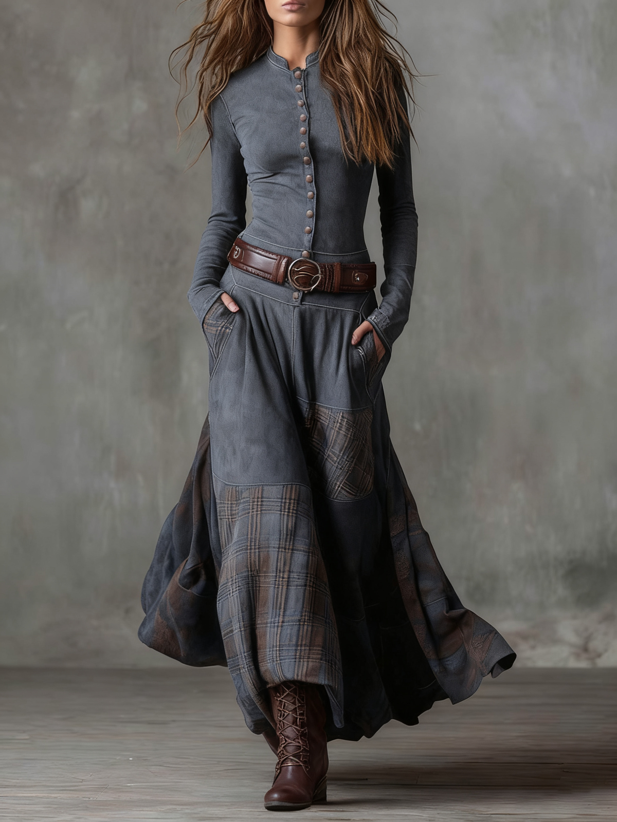 Iris | Maxi Suede Dress with Belt