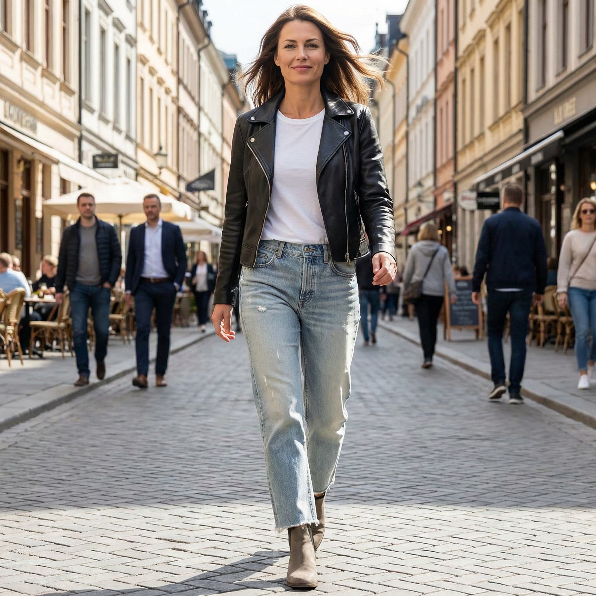 Jeans dritti corti da donna in stile retrò