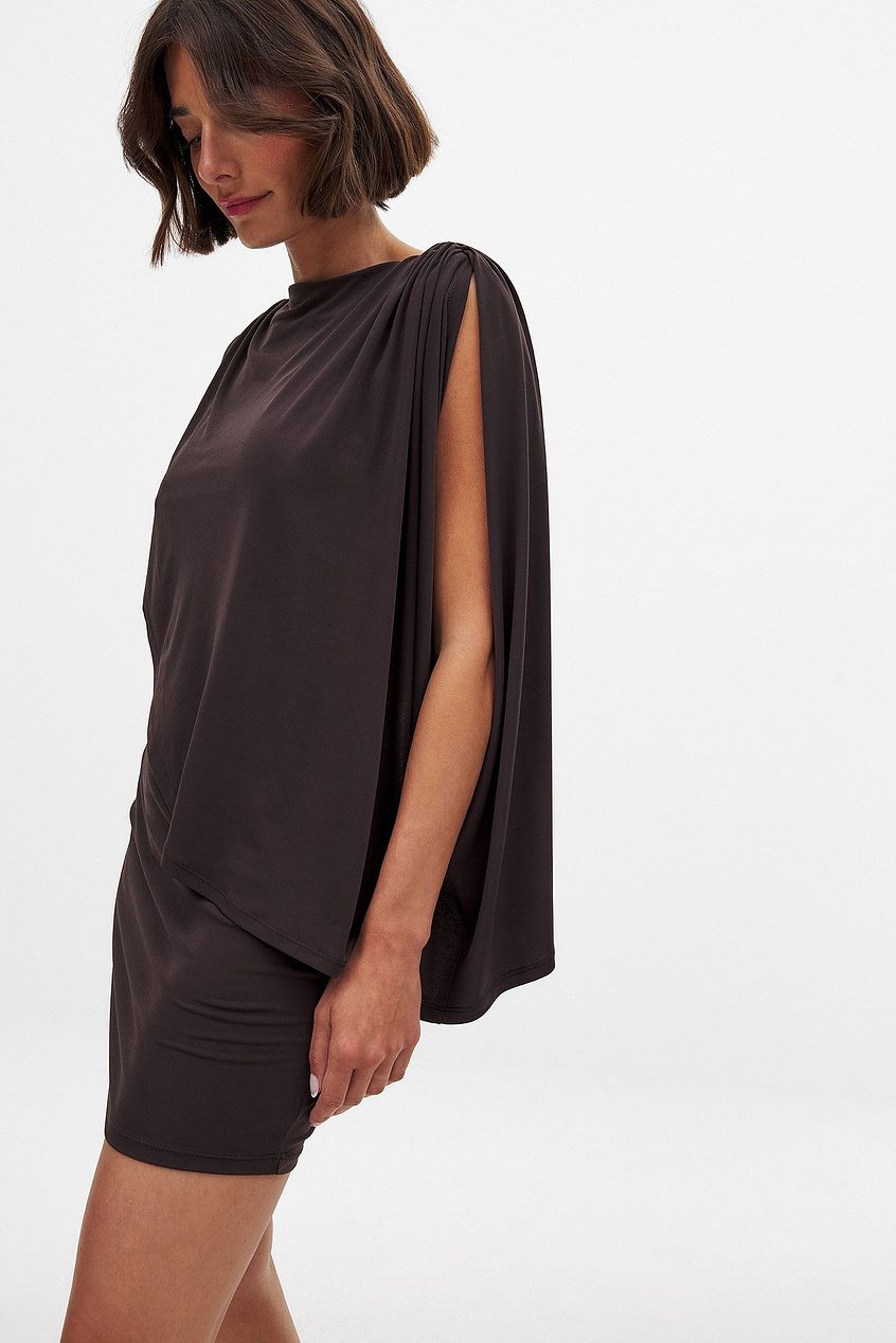 Unique Draped Mini Cape Dress