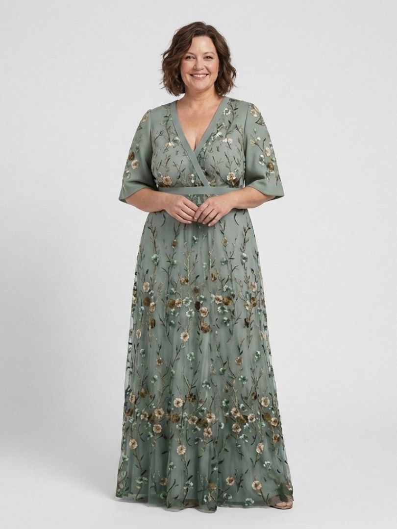 Revedna | Floral V Neck Short Sleeve Maxi Dress