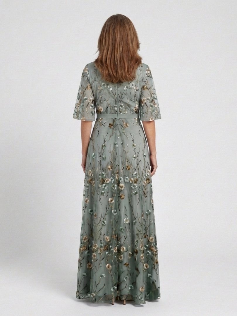 Revedna | Floral V Neck Short Sleeve Maxi Dress