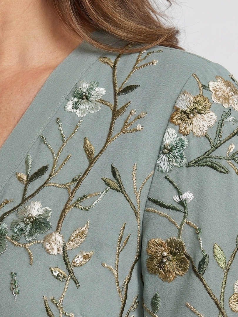 Revedna | Floral V Neck Short Sleeve Maxi Dress
