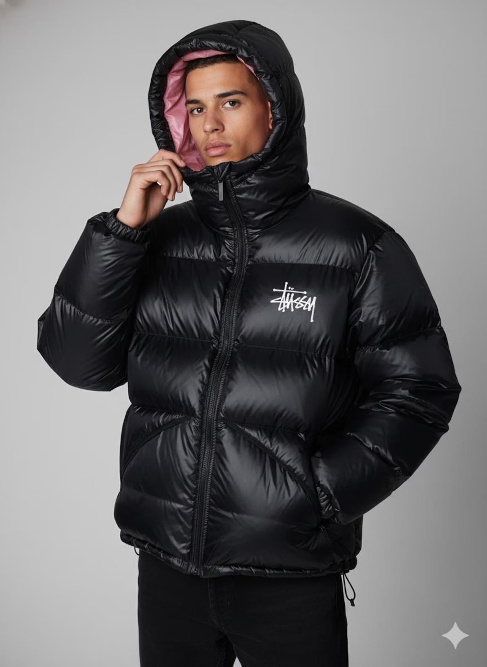 Black Stüssy Puffer Jacket