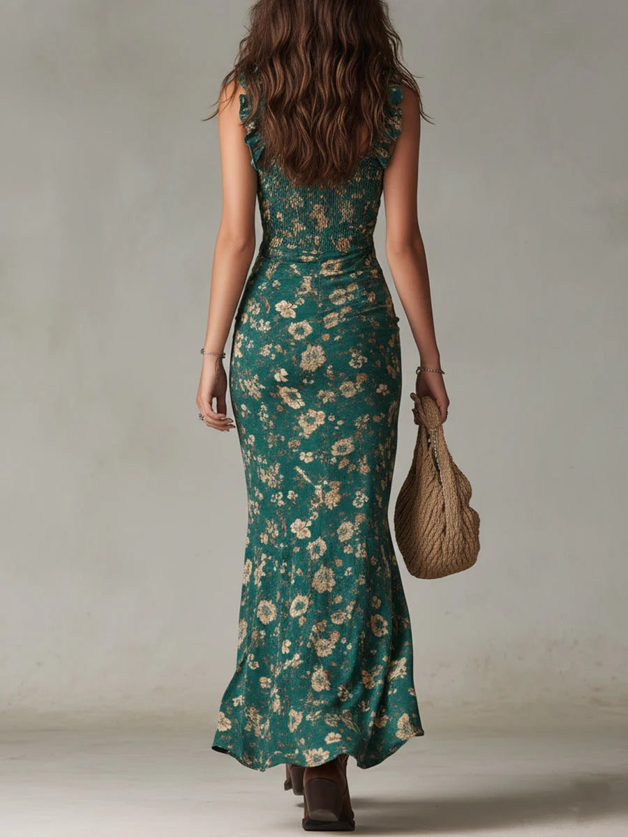 Sara | Floral Boho Maxi Dress – Side Slit