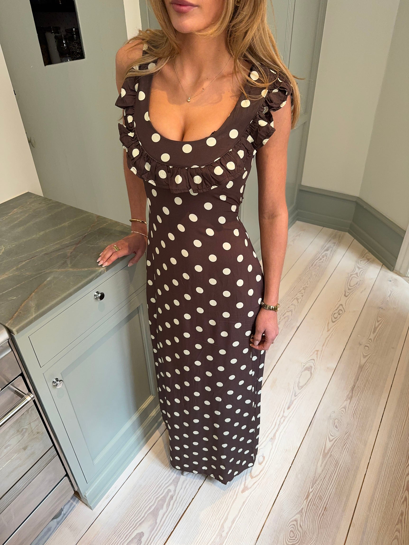 The Luna Brown Polka Dot Dress