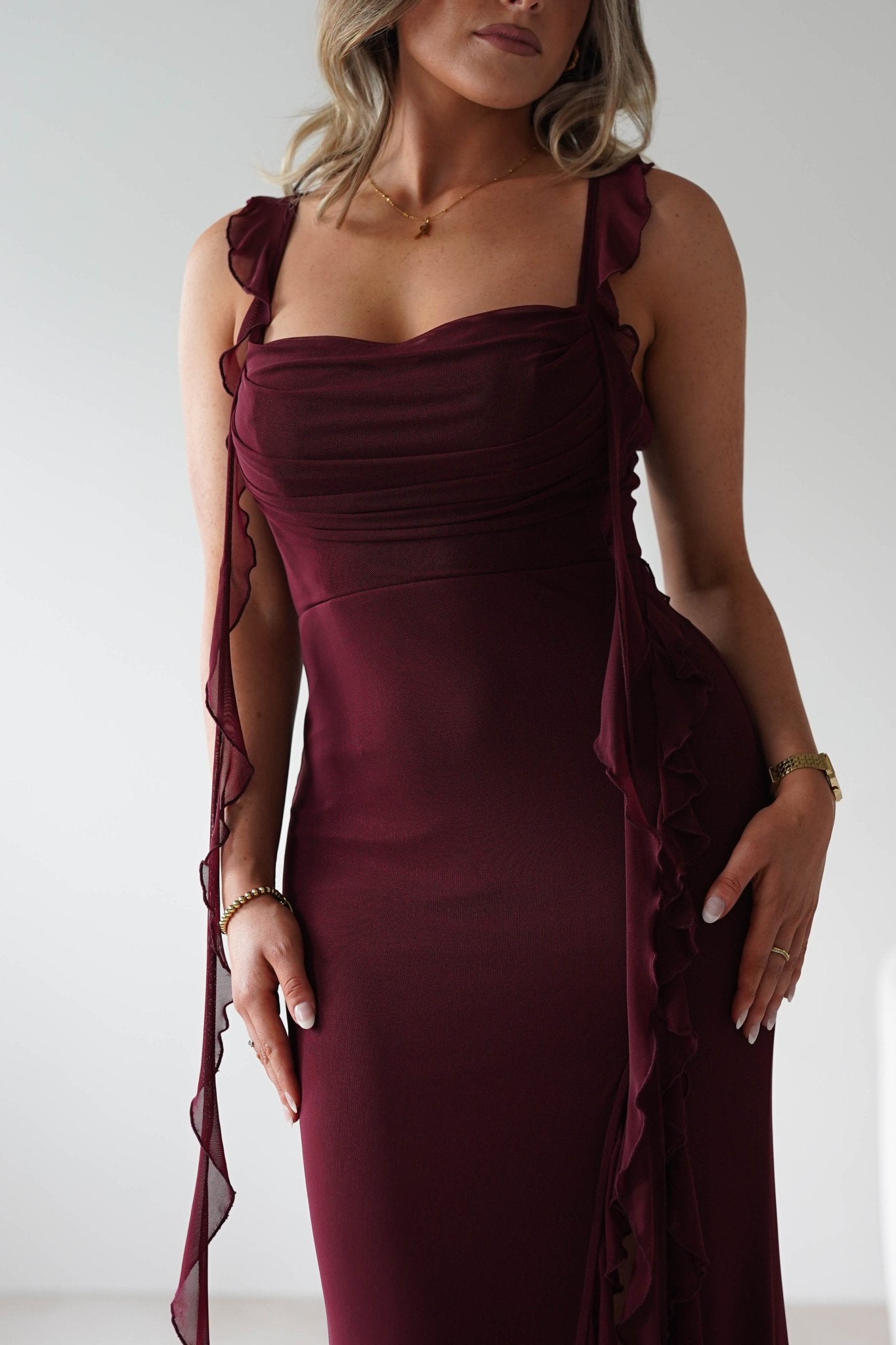 Mhissa Ruffle Maxi Dress | Bordeaux