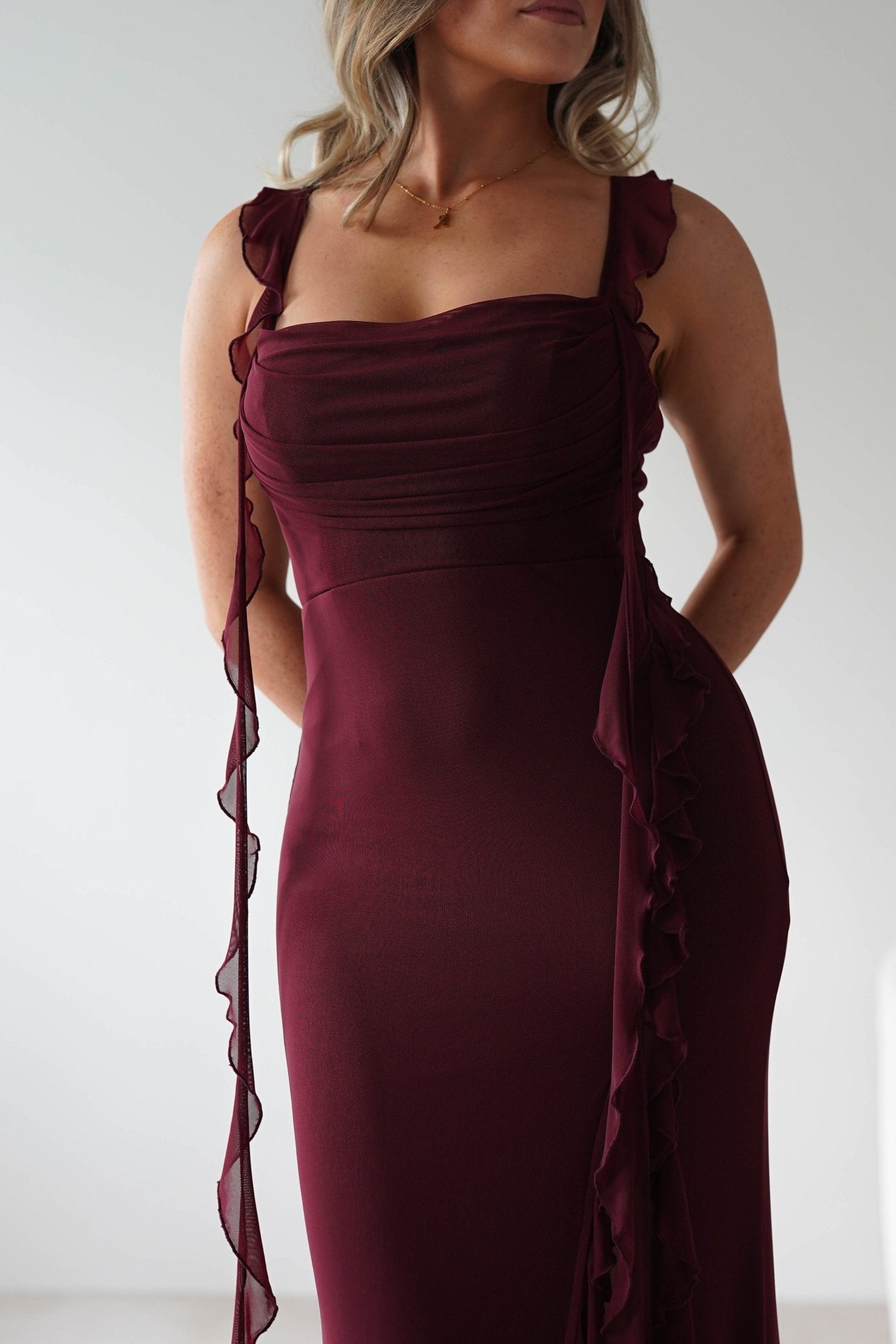 Mhissa Ruffle Maxi Dress | Bordeaux