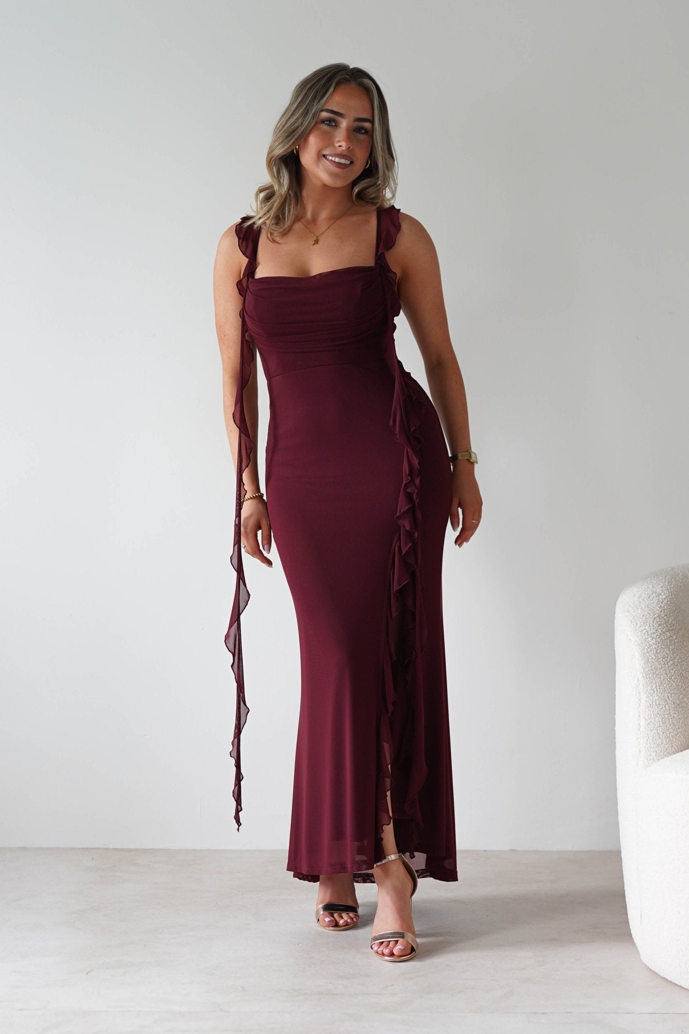 Mhissa Ruffle Maxi Dress | Bordeaux