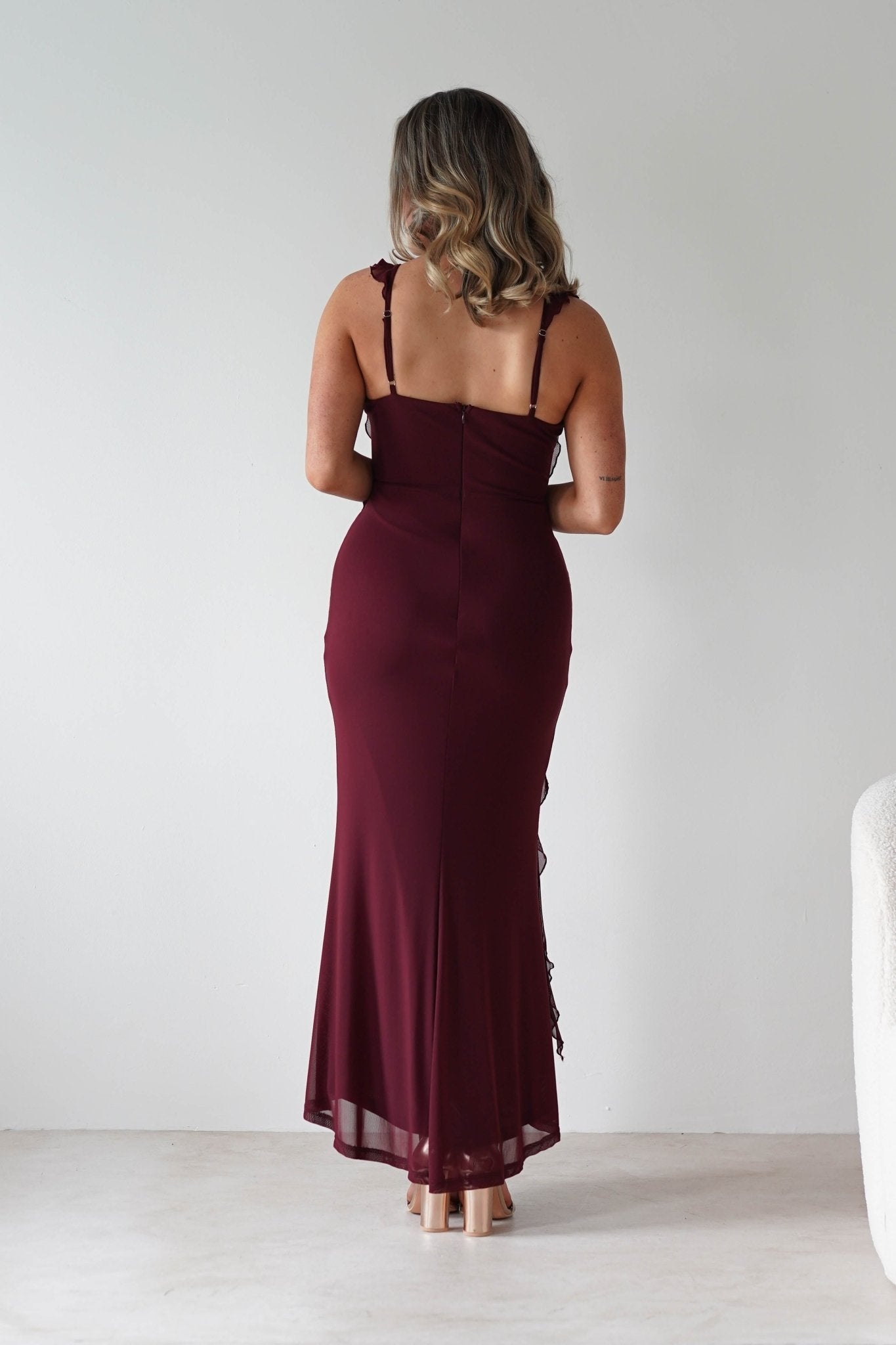 Mhissa Ruffle Maxi Dress | Bordeaux
