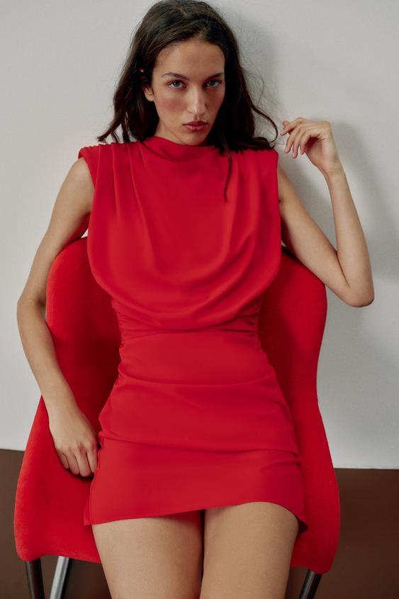 Draped Structured Shoulder Mini Dress