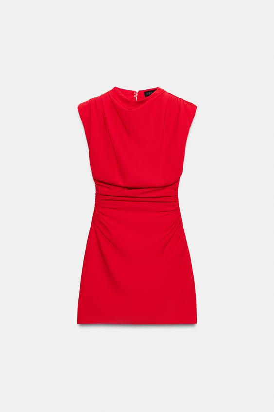 Draped Structured Shoulder Mini Dress