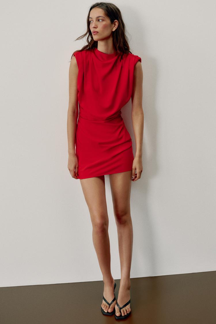 Draped Structured Shoulder Mini Dress