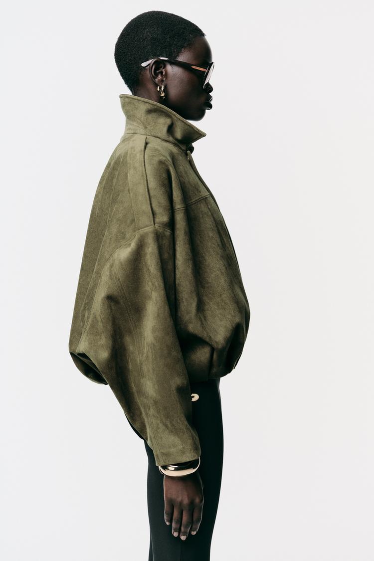 Suede Olive Bomber Jacket