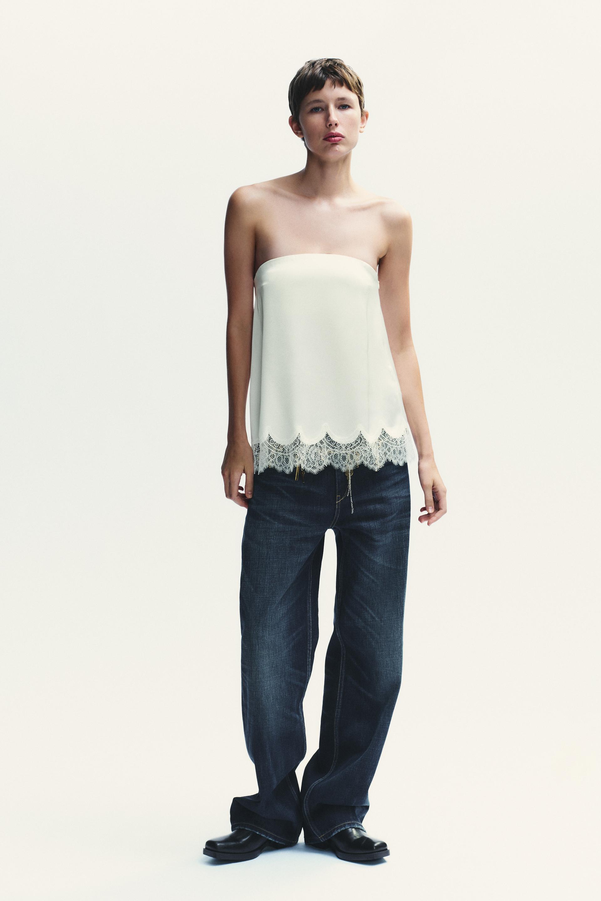 Top in raso con pizzo