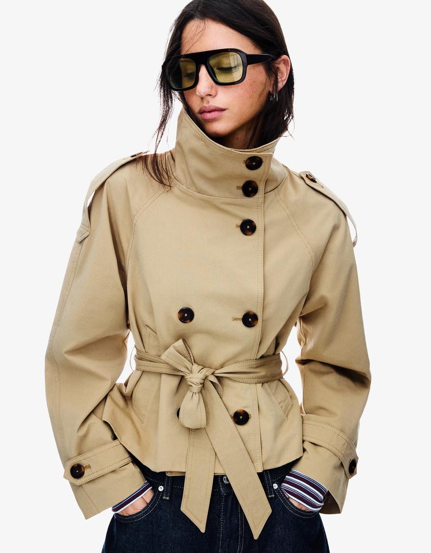 Cropped Sandy Trench Coat