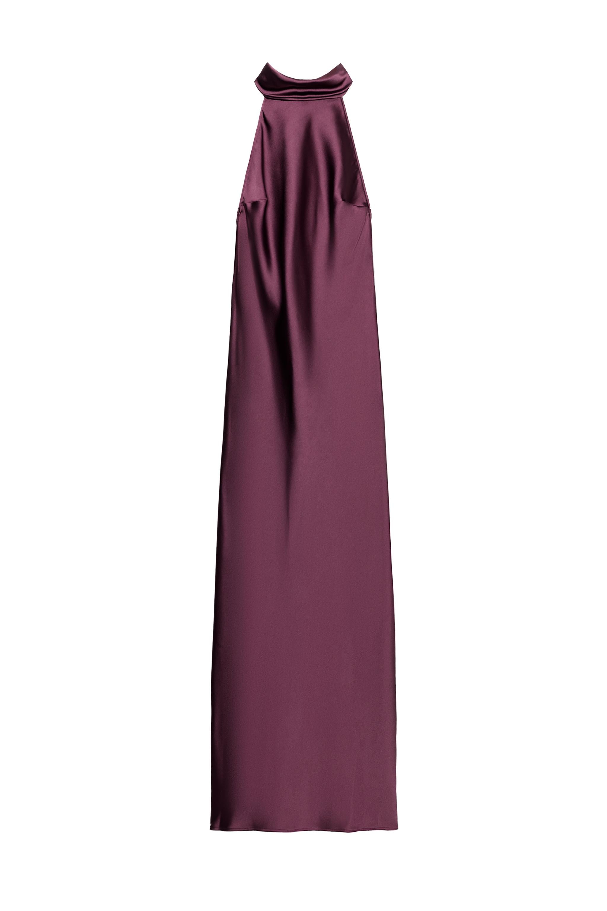 Long Halter Burgundy Dress
