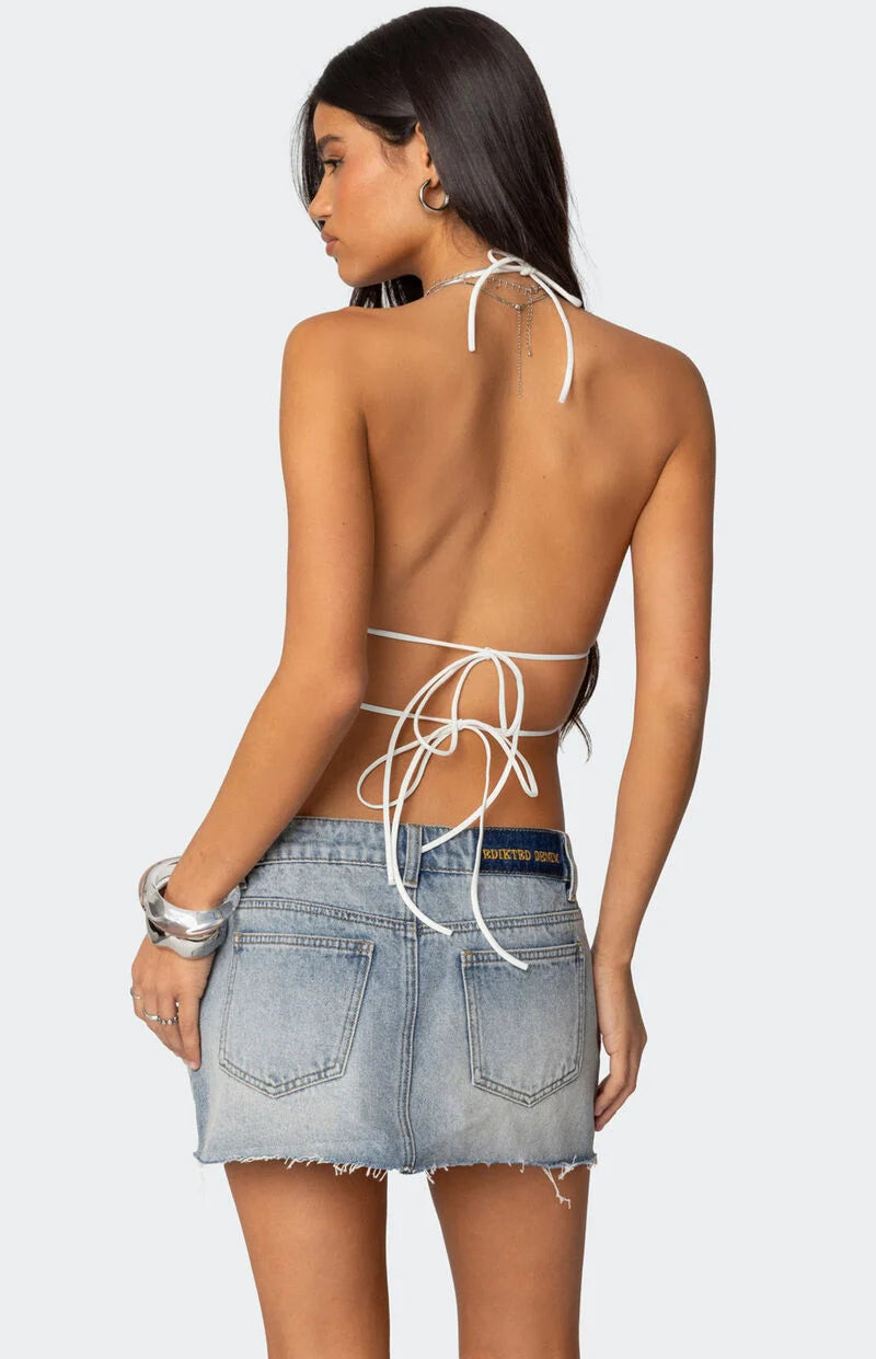 Top allacciato al collo in pizzo Whisper
