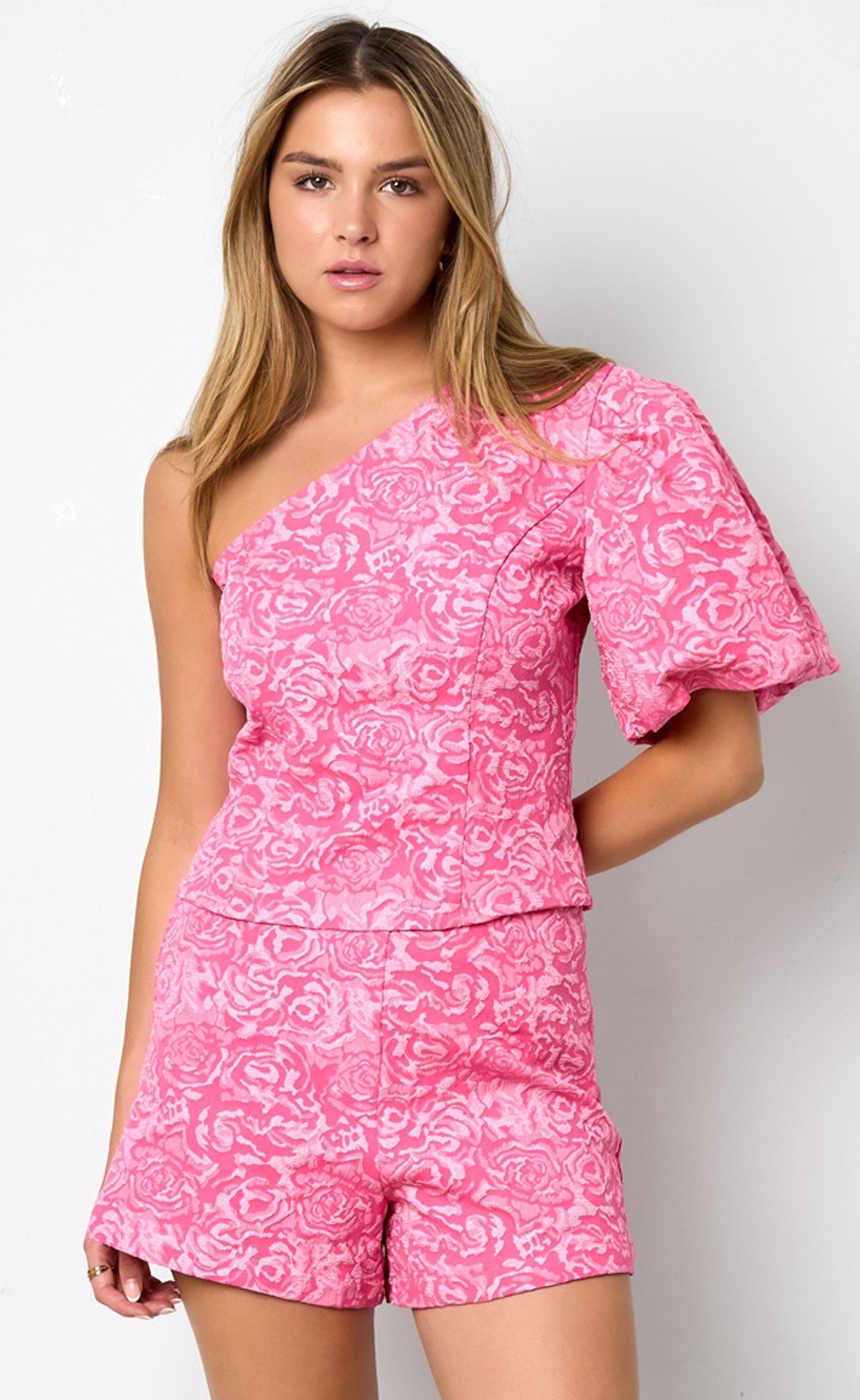 Rosé Blossom One-Shoulder Top