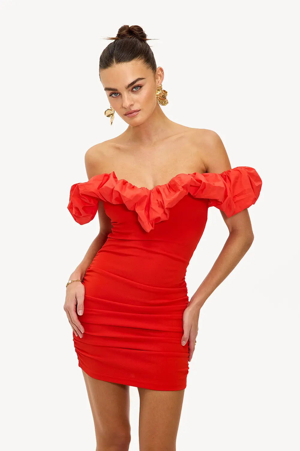 Crimson Off-Shoulder Dress
