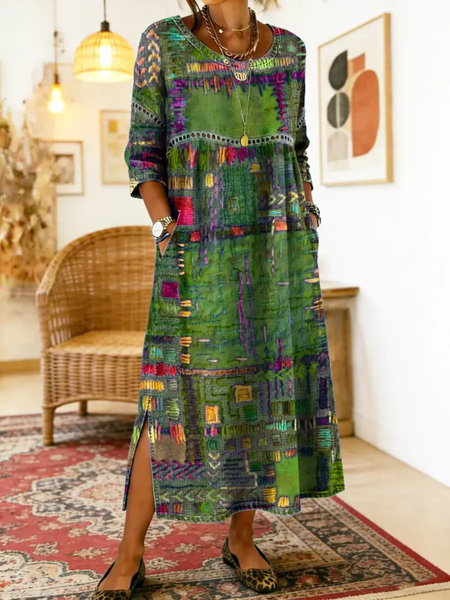 Abito in denim Manuela con patchwork etnico