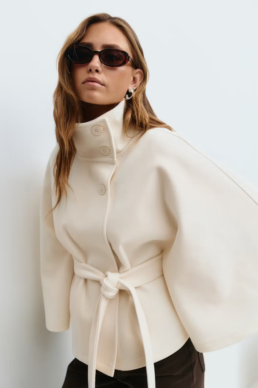 Cream Belt Cape Coat