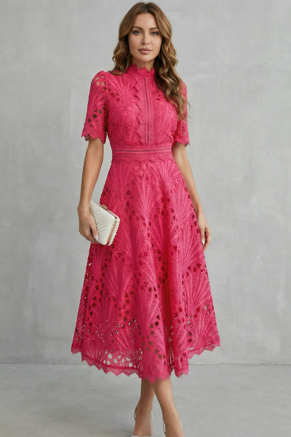 Abito midi in pizzo Rosabelle