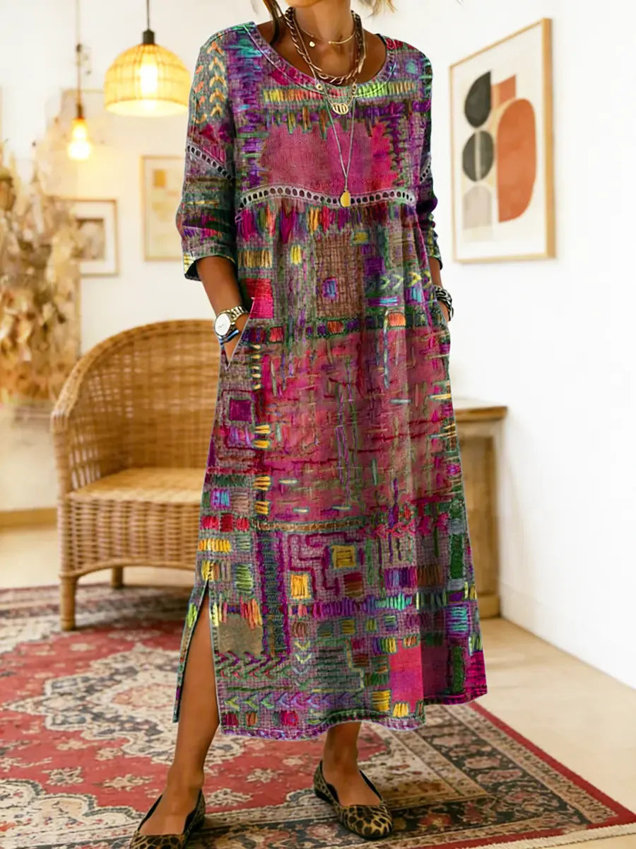 Abito in denim Manuela con patchwork etnico