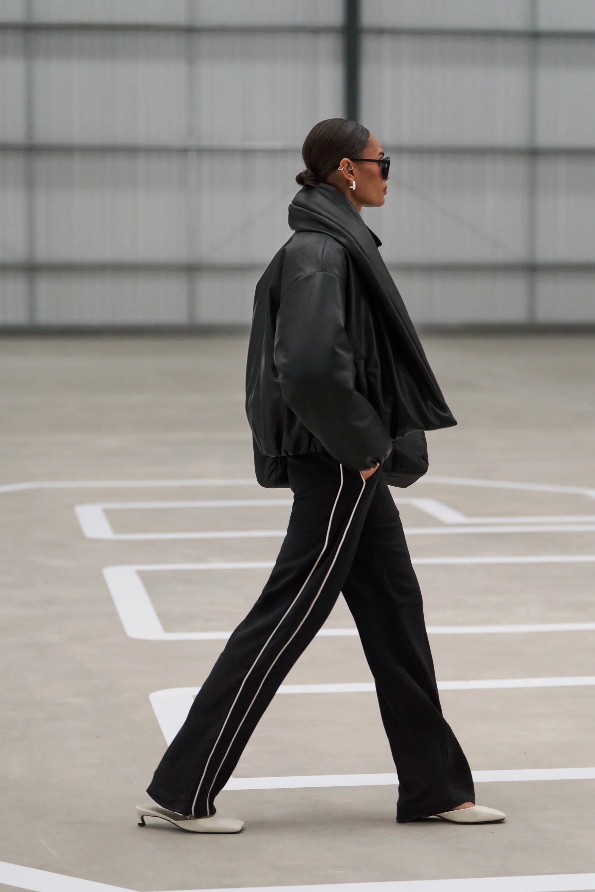 Oversized Faux Leather Puffer Jacket